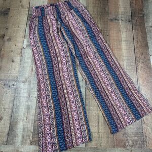 Three Dots Boho Wide Leg Pants Womens Small Floral Palazzo Pull On Ecectic
